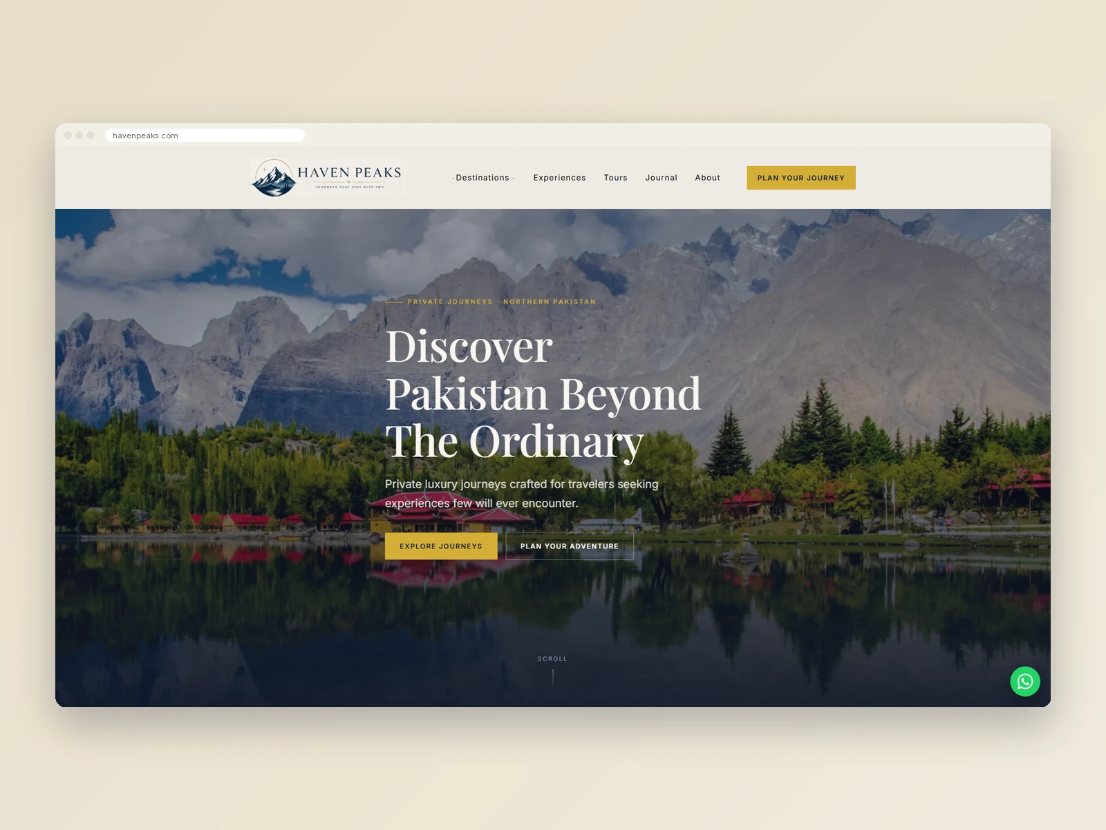 Haven Peaks Luxury Travel website homepage