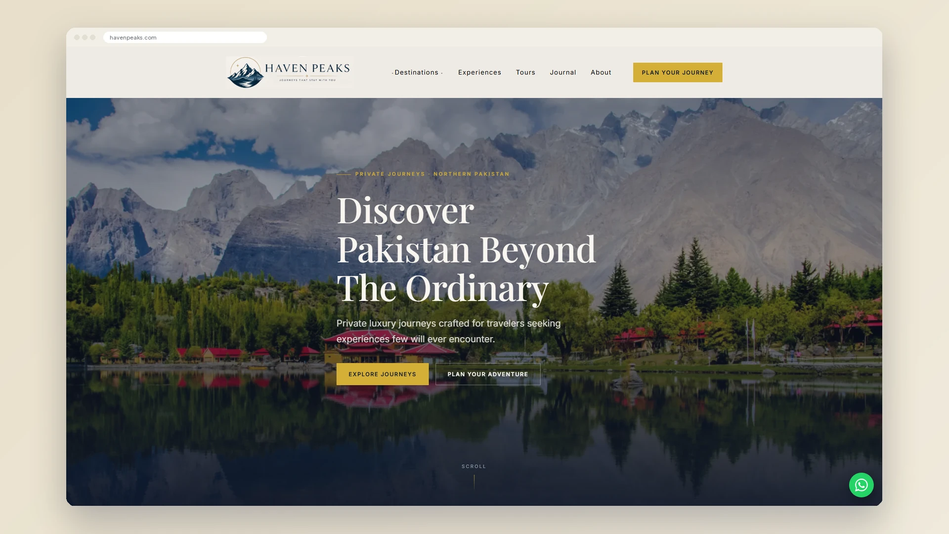 Haven Peaks Luxury Travel website homepage