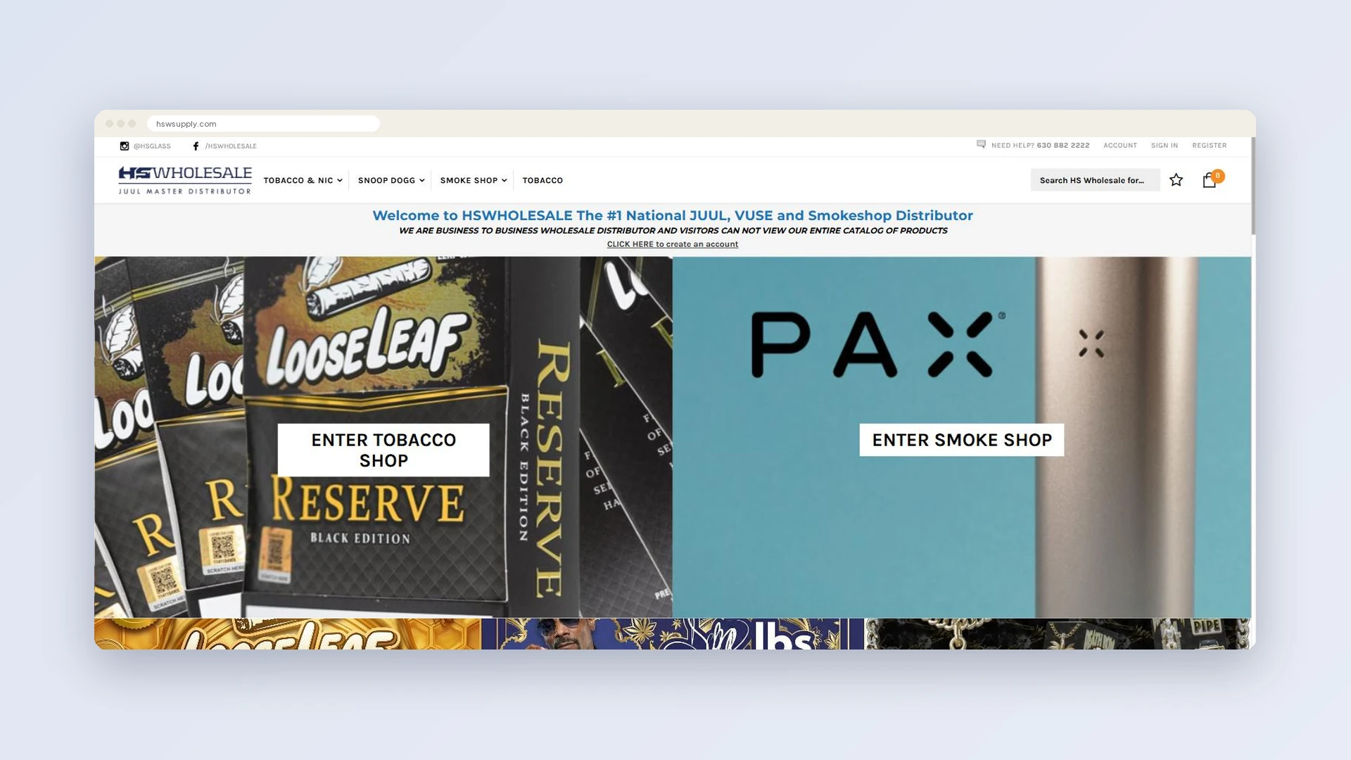 HSWSupply Wholesale E-commerce website homepage preview