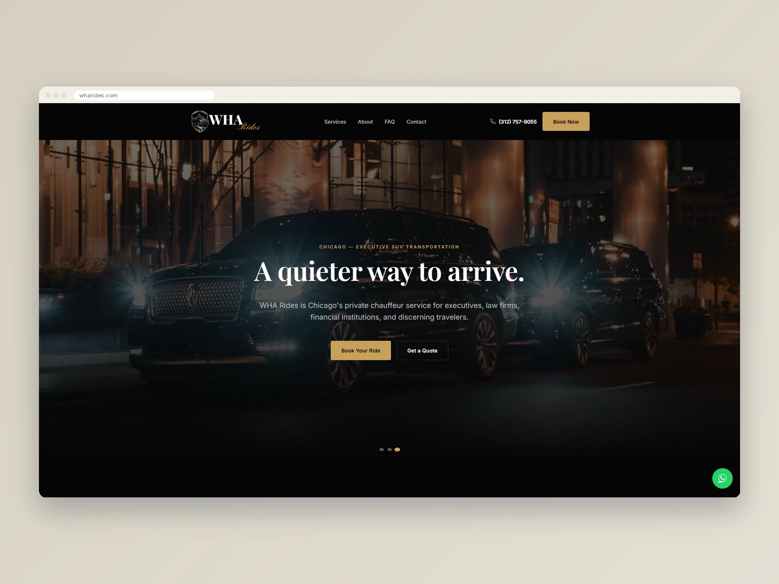 WHA Rides Executive Transportation website homepage