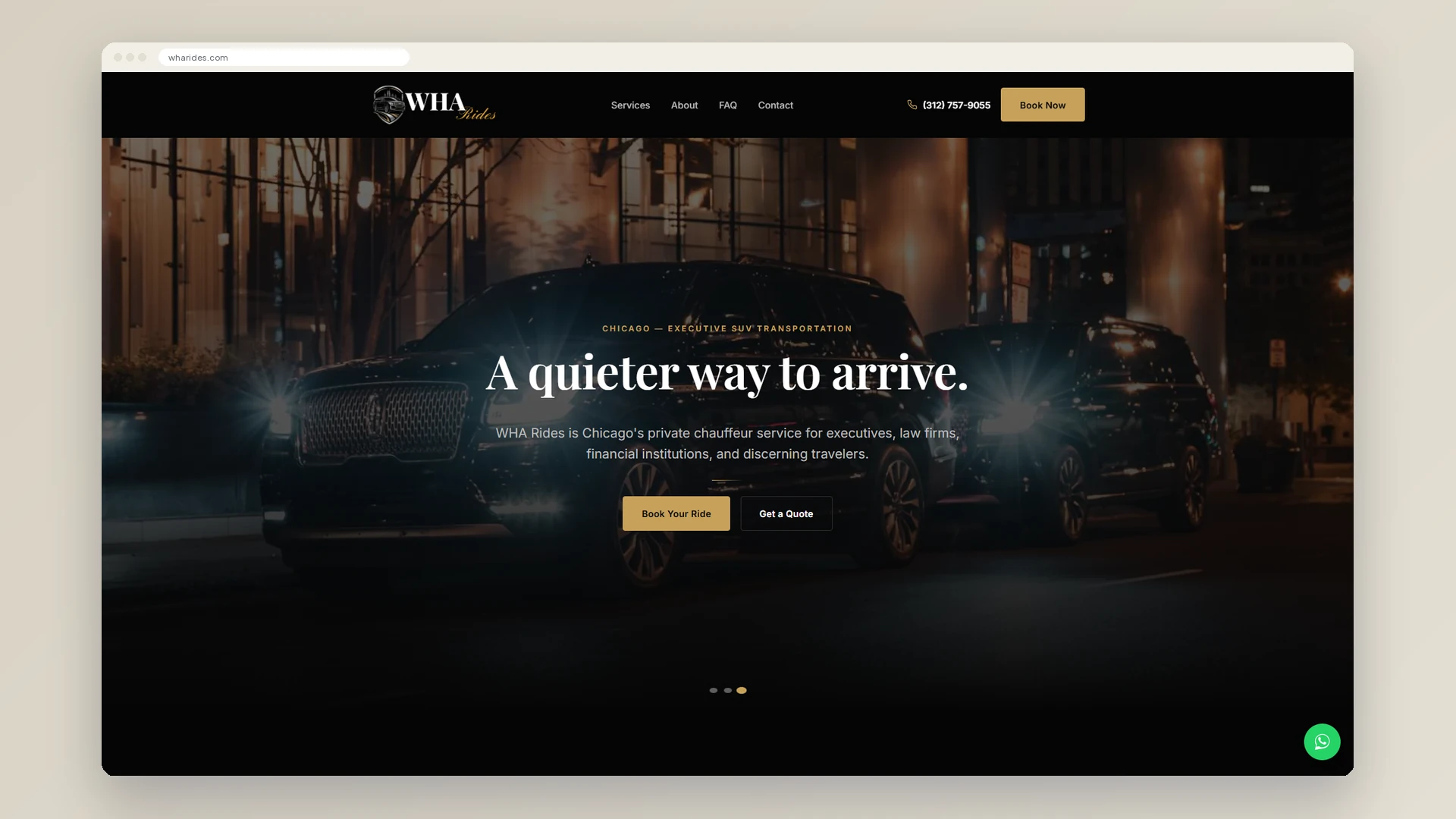 WHA Rides Executive Transportation website homepage